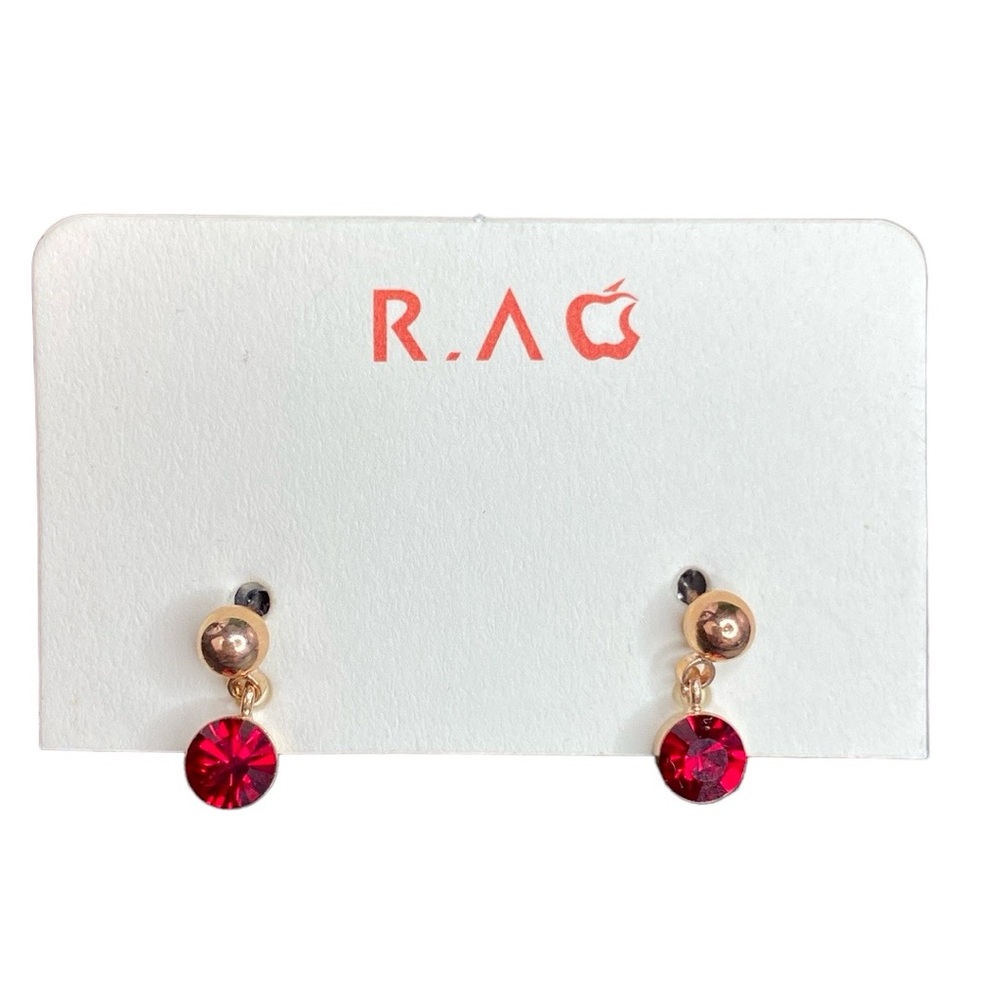 Sparkly Red and Rose Gold Tone Dangly Stud Earrings